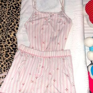 Pink Striped Pajama Set with Bows 🎀